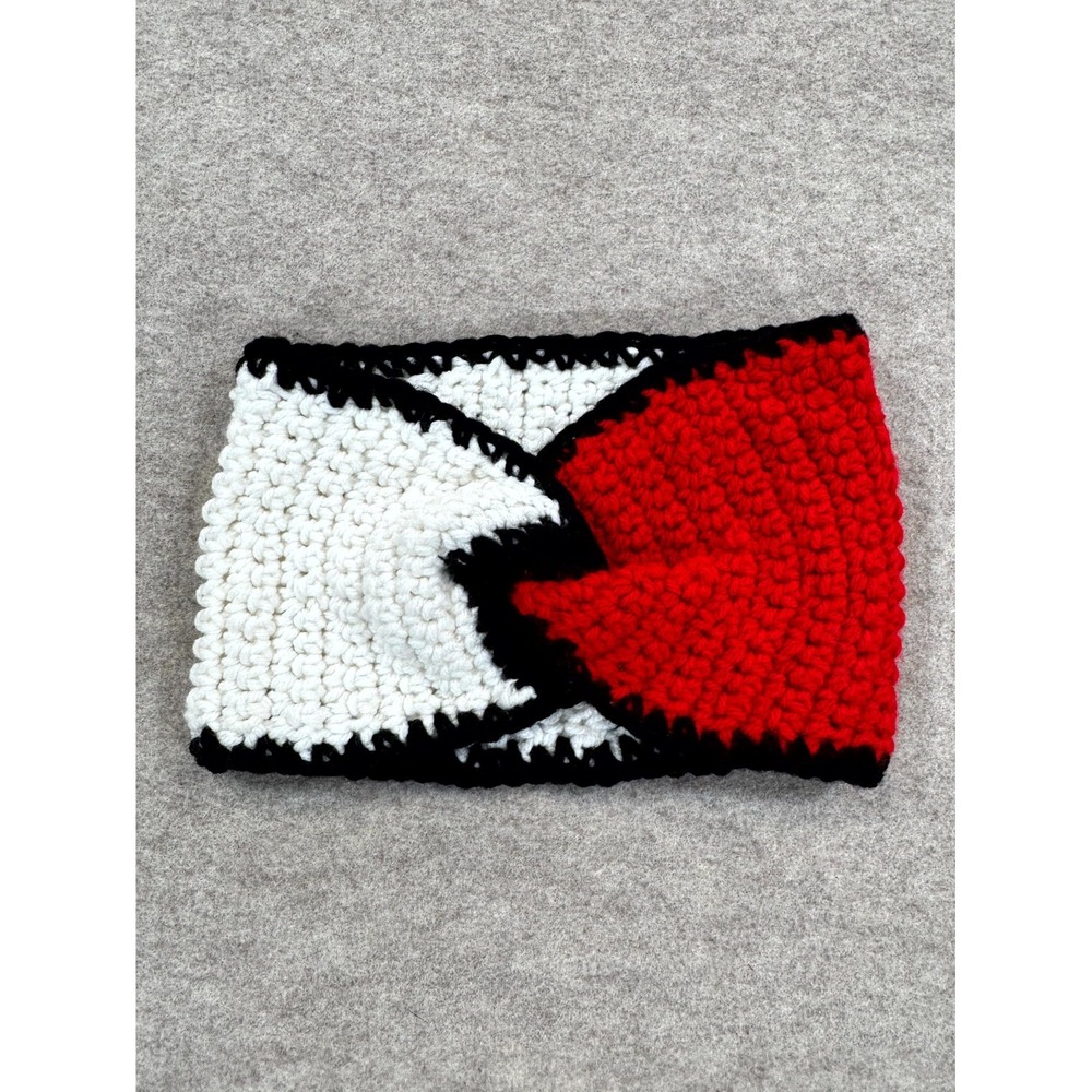 Handmade Crochet Head Wrap Red White Ear Warmer Winter Headband Unisex One Size